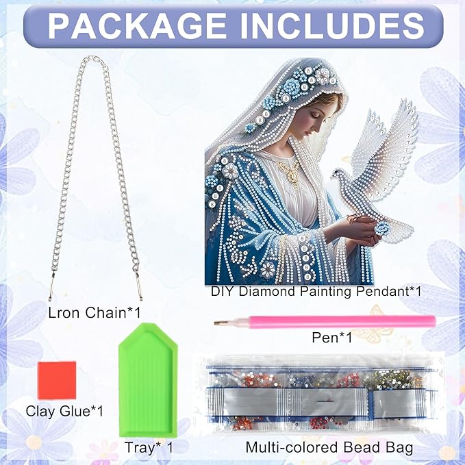 AiYuanzsh Diamond Art Hanging Kit Virgin Mary with Dove, Religious Special Shaped Diamond Painting Suncatcher Ornament for Adults DIY Spiritual Wall Window Pendant Decor