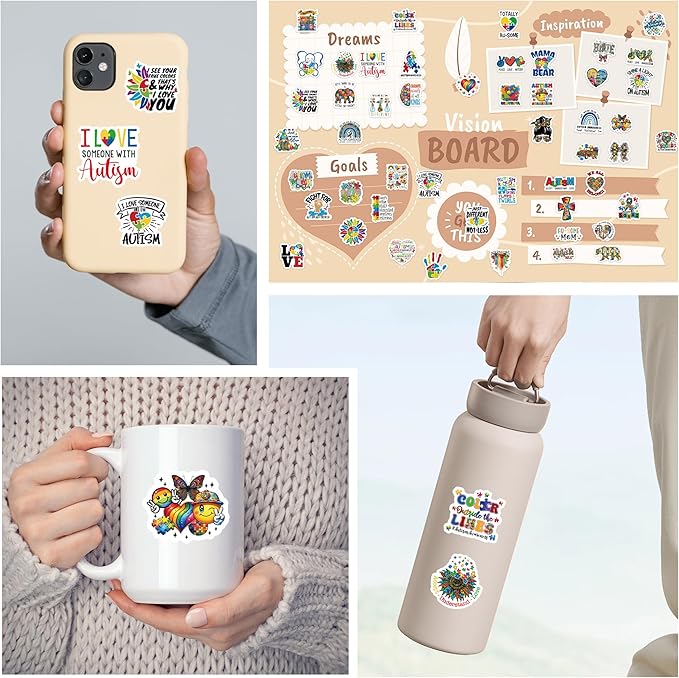 100 Pcs Autism Stickers, Autism Awareness Sticker Decorations for Car Laptop Glass Water Bottles, Colorful Autism Accessories, Vinyl Waterproof Sticker Decals