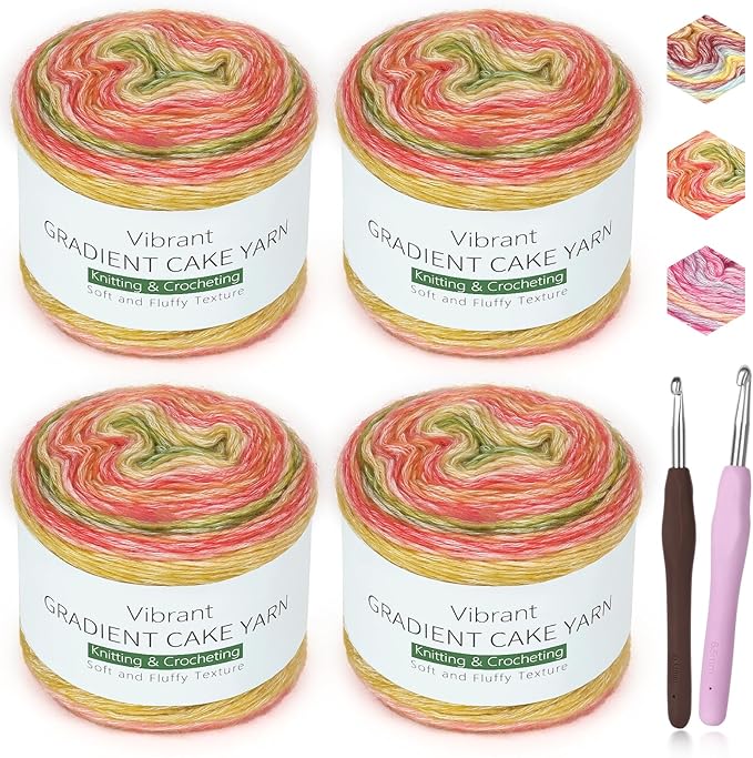 Katech Ombré Yarn for Crocheting-Gradient Cake Yarn-4x100g 60% Cotton 30% Acrylic 10% Wool-Ombré Multicolor Soft Rainbow Cotton Crochet Yarn for Scarves, Shawls, Blankets and Garments(H)