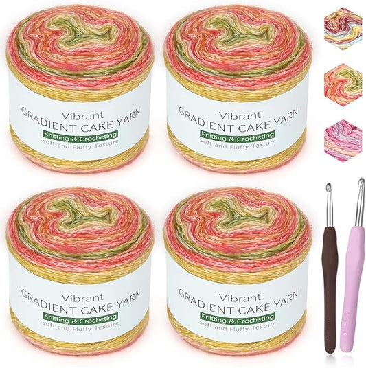 Katech Ombré Yarn for Crocheting-Gradient Cake Yarn-4x100g 60% Cotton 30% Acrylic 10% Wool-Ombré Multicolor Soft Rainbow Cotton Crochet Yarn for Scarves, Shawls, Blankets and Garments(H)