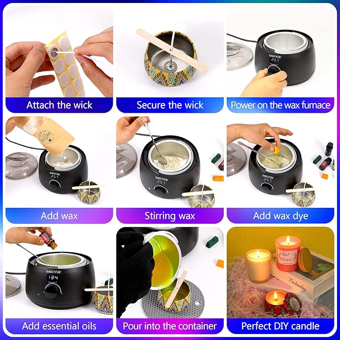 SAEUYVB Candle Making Kit,Candle Making Kit for Adult with Wax Melting Pot,DIY Starter Soy Candle Making Supplies/Kit - Perfect as Home Decorations