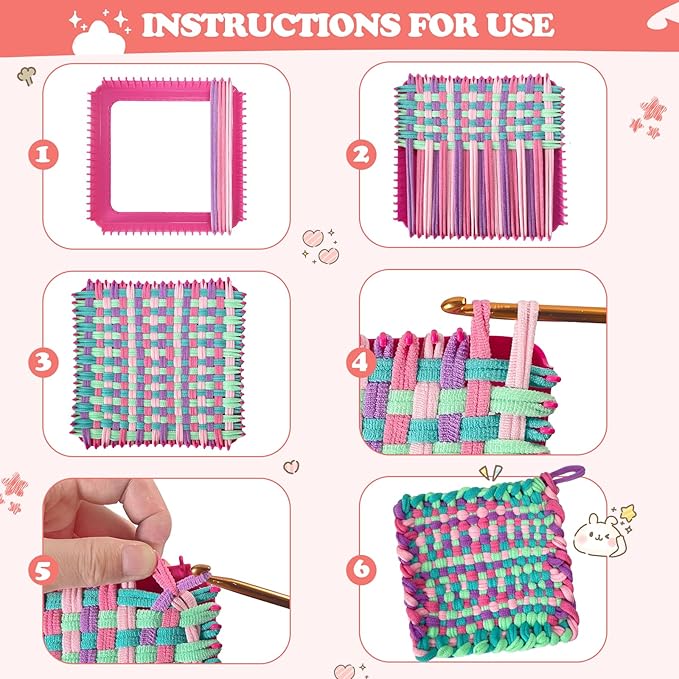 weaving loom kit-includes 2 pcs 7" potholder frame,400 pcs weaving loom loops,2 long crochet hooks and bag-potholder loom knitting kits and gifts for beginners, make 11 masterpieces
