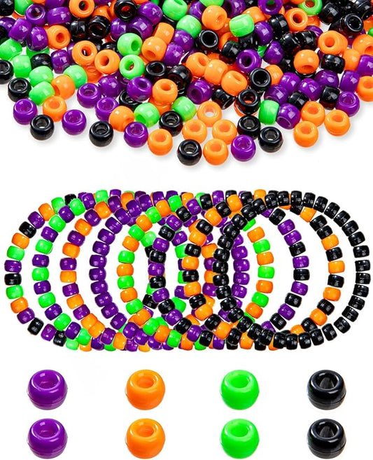 1000Pcs Halloween Pony Beads, Plastic Kandi Beads for Bracelet Making, Hair Braids, Necklaces, Key Chains, Jewelry, Party