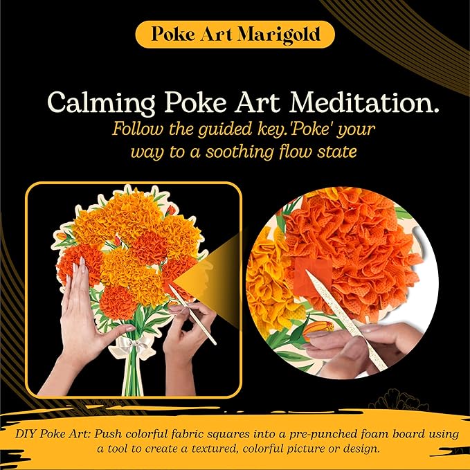 Unwynd Poke Art Marigold Flower Bouquet, Mess-Free Arts and Crafts for Adults, Teen Craft Kits, Thoughtful Easter Gifts for Women and Men