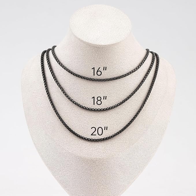 youbeiyee 10 pack black chain necklace for jewelry making stainless steel square rolo chains bulk men and women necklaces set (16inch)