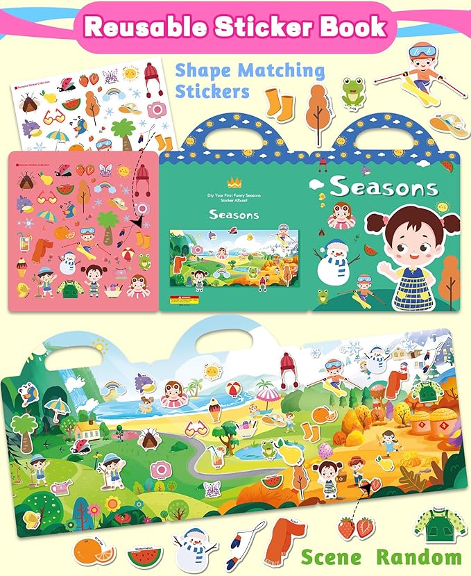 walenced reusable sticker book for toddlers, stickers for kids, toddler craft activities, toddler travel toys ages 3 and up boy girl birthday gifts