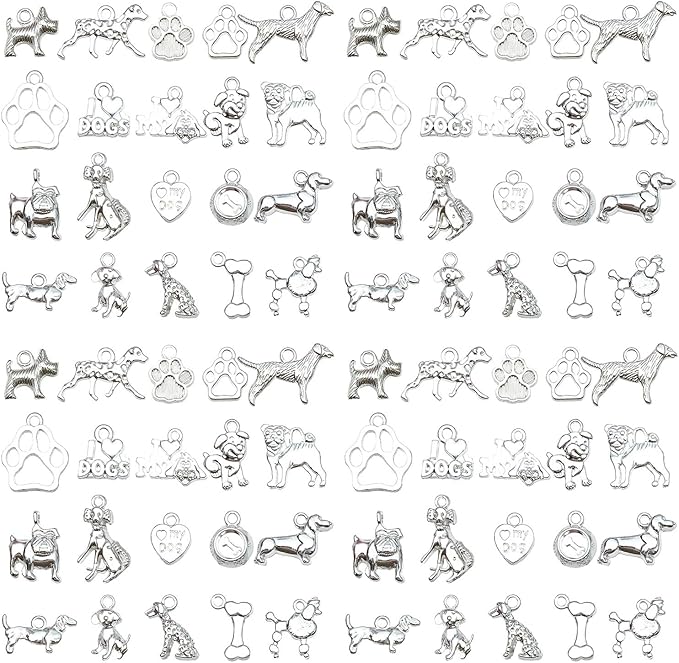 100pcs Craft Supplies Pet Dog Animals Charms Pendants for Crafting Jewelry Findings Making Accessory for DIY Necklace Bracelet (Bright Silver sn861)