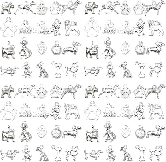 100pcs Craft Supplies Pet Dog Animals Charms Pendants for Crafting Jewelry Findings Making Accessory for DIY Necklace Bracelet (Bright Silver sn861)