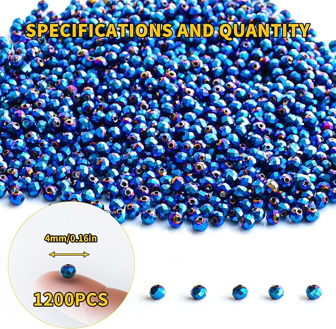 laopottbeads 1200pcs 4mm crystal glass beads for jewelry making beads for bracelets necklace pendants making supplies(peacock blue)