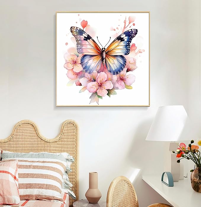 Framed Paint by Numbers Kit for Adults Beginners & Kids Ages 8-12, Butterfly Flowers Acrylic Easy Paint by Number with Frame, Number Painting Kits on Canvas Framed (12 * 12 Inch, without Easel)
