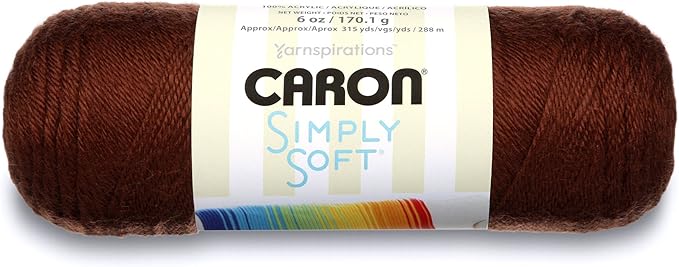 Caron Simply Soft Solids Yarn, 6oz, Gauge 4 Medium, 100% Acrylic, Chocolate - Machine Wash & Dry (H970039750)