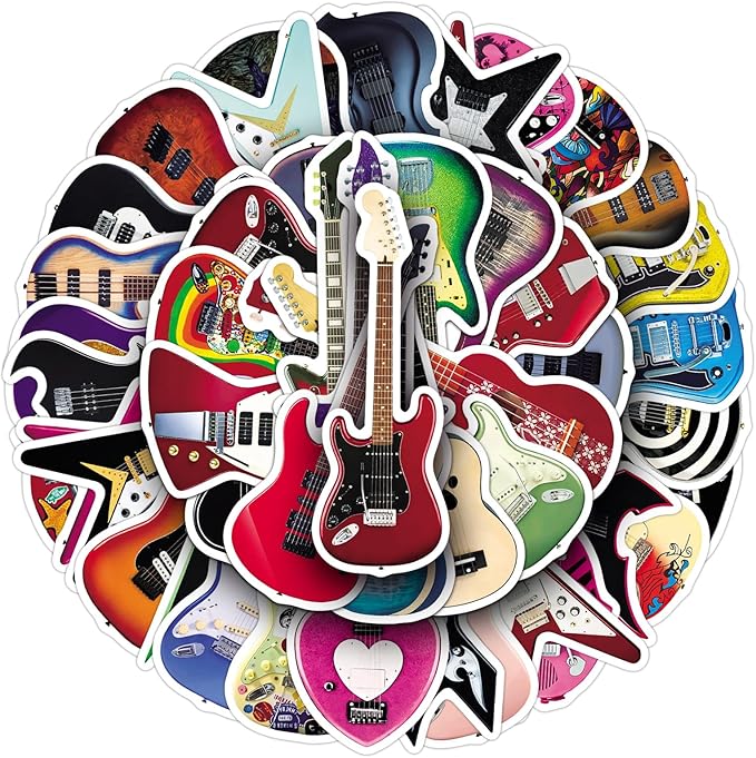 50Pcs Guitar Stickers, Waterproof Vinyl Music Instrument Decals for Laptop, Phone, Skateboard, Luggage - Cute Decorative Stickers for Kids, Boys, Girls, Adults, Guitarists & Music Lovers