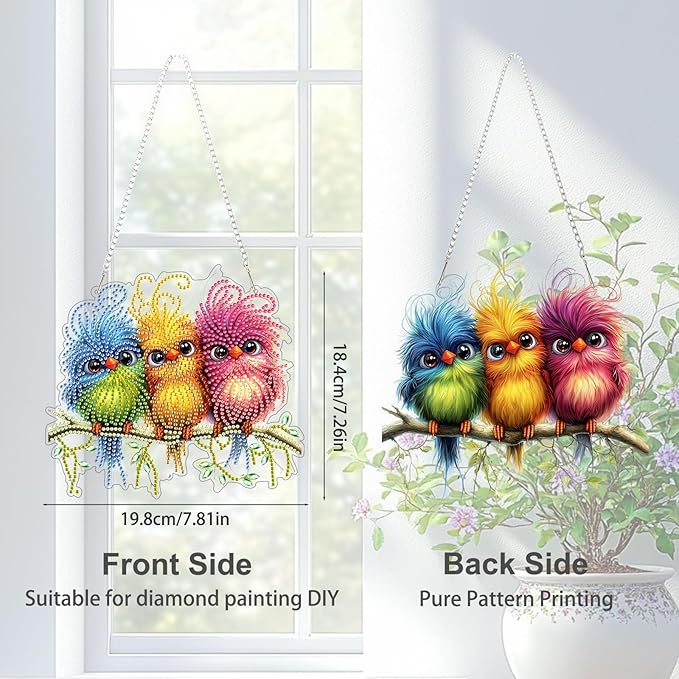 TOSTOG Diamond Art Hanging Kits for Adults, DIY Acrylic Diamond Paintings for Adults Window Pendant, Diamond Art Kits Bird, 5D Diamond Paintings Hanging Pendant Kit Gem Painting Wall Decor and Gift