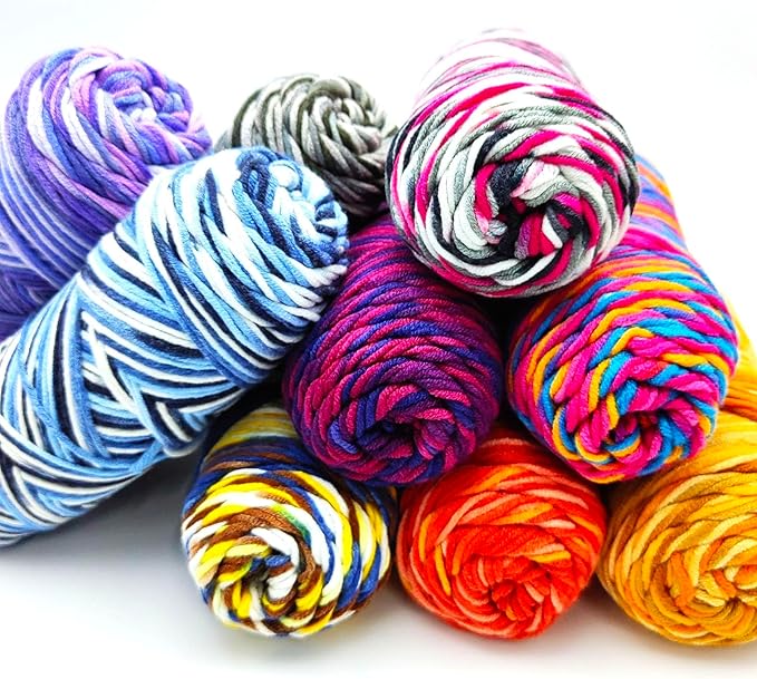 5-Ply Variegated Yarn 200g/2pcs, Acrylic 100%, Chunky Weight 2.5mm, Soft & Cozy, Vibrant Colors, Full Hand Feel for Knitting Sweaters, Scarves, Shawls, Hats (8#Blue White)
