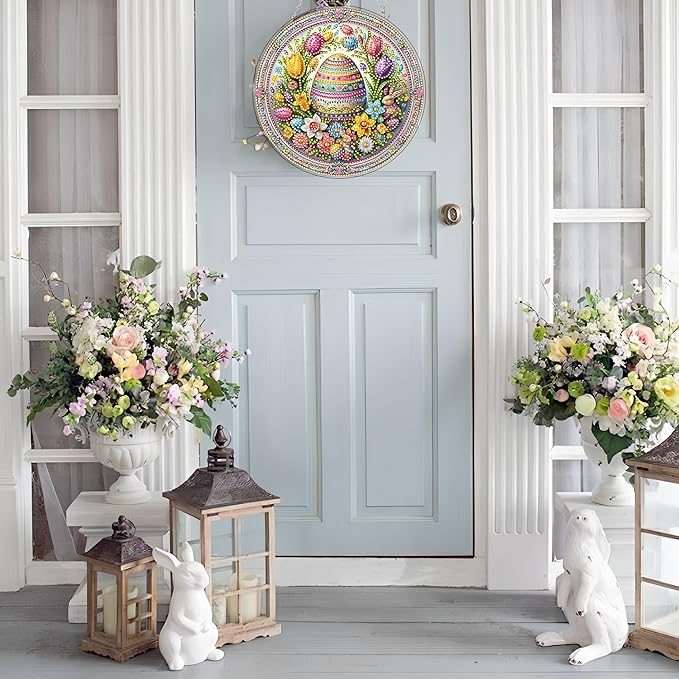DIY Acrylic Diamond Art Painting Wreath Kits Special Shaped Rhinestone 5D Diamond Art Window Pendants Home Garden Wall Hanging Kits Hanging Ornament (Easter Egg)