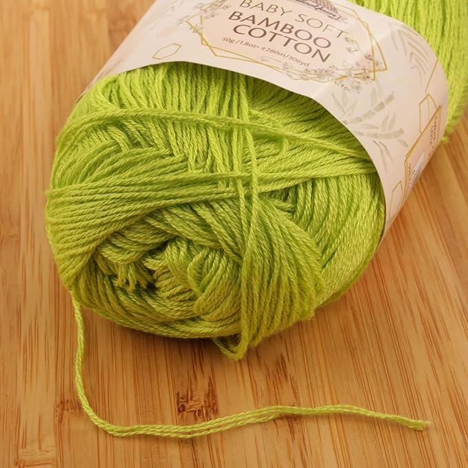 JubileeYarn Baby Soft Bamboo Cotton Yarn - 50g/Skein - Avocado - 4 Skeins
