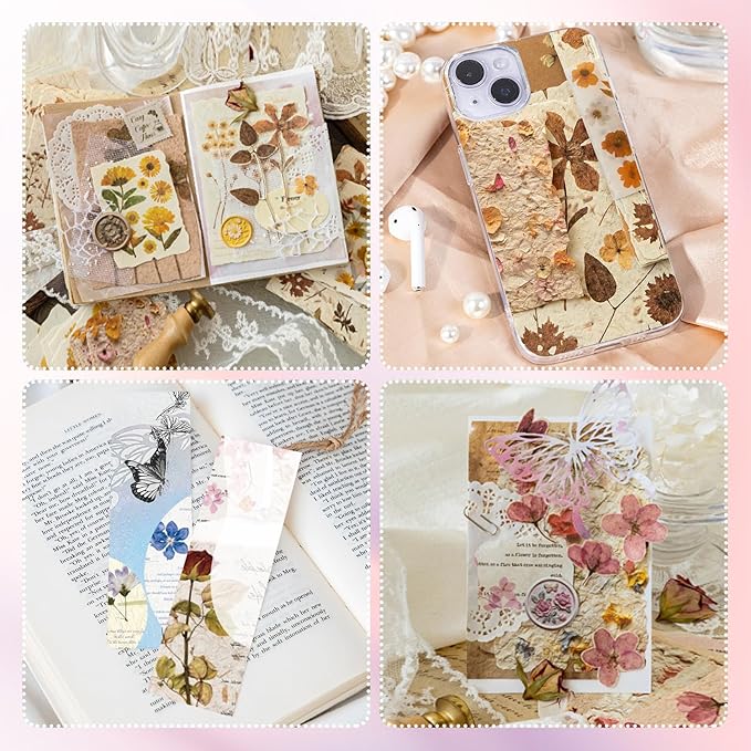 120Pcs Floral Vintage Scrapbook Supplies Kit Textured Paper Embossed Rice Paper for Crafts,Junk Journal Supplies Bullet Journaling,Decoupage Card Making,DIY Mixed Media Collage Card