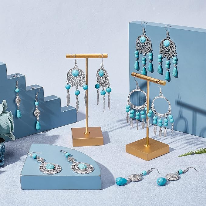 SUNNYCLUE 1 Box DIY 10 Pairs Vintage Style Chandelier Charms Hollow Leaf Charm Earring Making Kit Synthetic Turquoise Beads Feather Charms for Jewelry Making Flower Shape Teardrop Charm Adult Craft