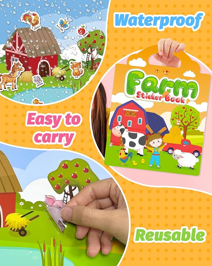 walenced reusable sticker book for toddlers, stickers for kids, toddler craft activities, toddler travel toys ages 3 and up boy girl birthday gifts
