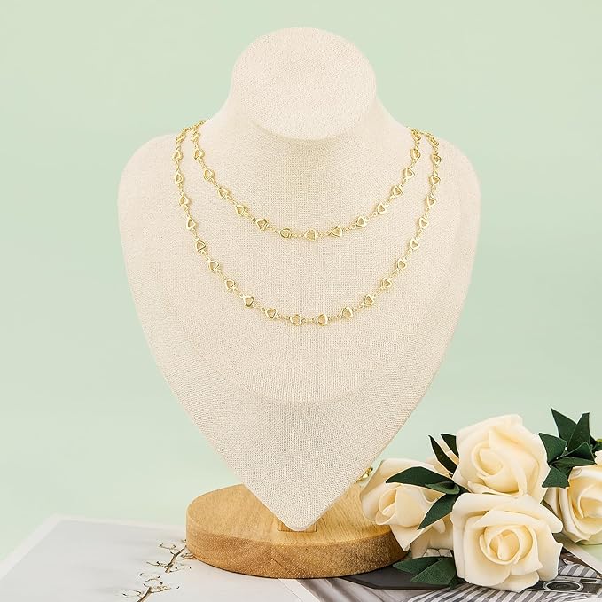 KYUNHOO 13 Feet Hollow Heart Chain for Jewelry Making 18K Gold Plated Brass Jewelry Chains Bulk with Lobster Clasps Jump Rings for Crafting Supplies