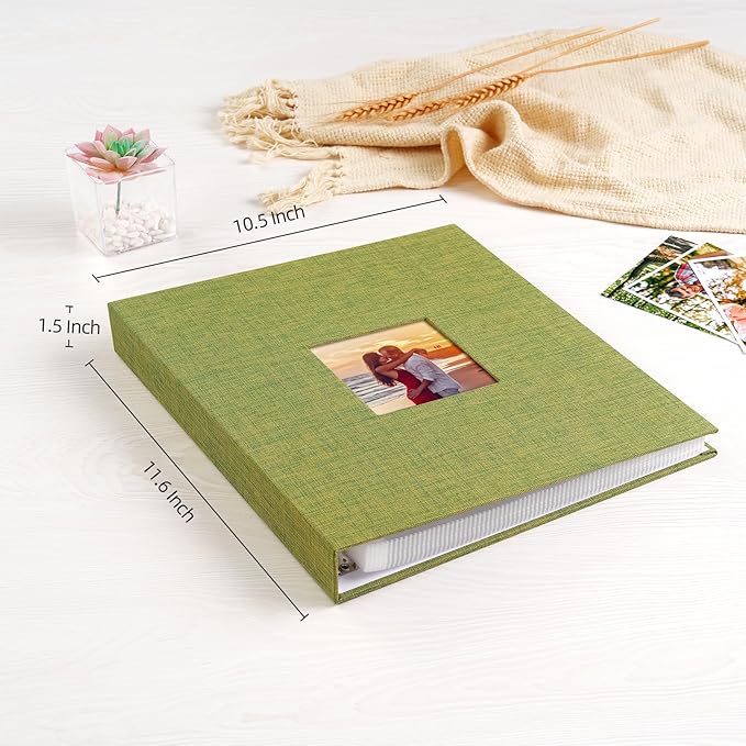 Mublalbum 8.5x11 Inch DIY Scrapbook Photo Album with 40 Plastic Sleeves 80 Pages Top-Loading Protectors, Linen Cover 3-Ring Binder for Baby Wedding Travel and DIY Projects (Green)