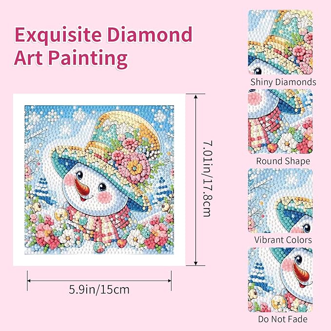 PERFECTSIGHT Cute 5D Diamond Art Kits with Wooden Frame, Kawaii DIY Painting Art for Adults Teen, Diamond Arts and Crafts Sets, Big Gem Full Drill Diamond Dots for Women Beginners (Snowman)