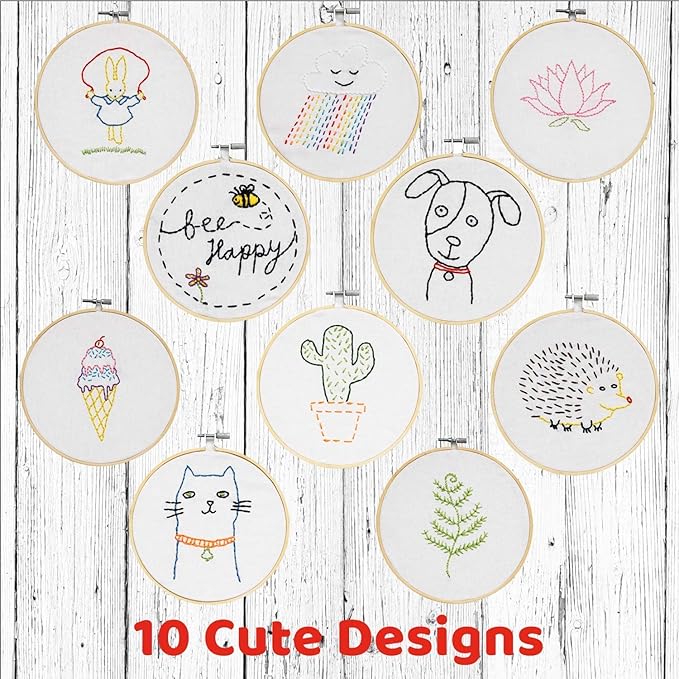CraftLab Embroidery Kit for Kids - Beginner Sewing Kit with 10 Projects, Hoops, Thread, Patterns
