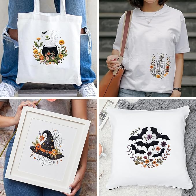 QBQBQ Halloween Embroidery Kit, Halloween Cross Stitch Kit, 4 Set, Adults, Unisex, 6 Inch, Non-Foldable, Gothic, Cross Stitch, Needlepoint, DIY, Craft Kit (1 Set)