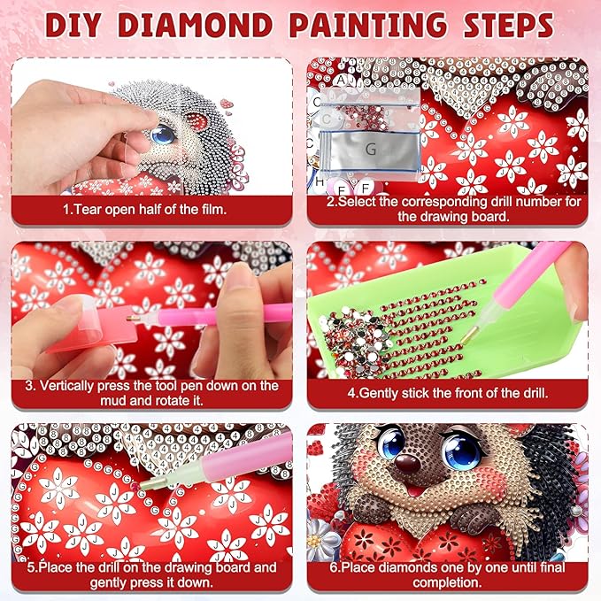 DOMROM Hedgehog Diamond Art Hanging Kits for Adults, Special Shaped Crystal Diamond Painting Hedgehog Pendant, DIY Diamond Art Suncatchers Animal for Home Garden Wall Decor Gift