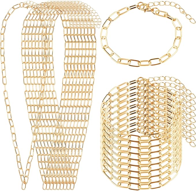 20 Pcs 18K Gold Plated Necklace Bracelet Chain Kit, Paperclip Alloy Link Fit Clip on Charm, Charm Bracelet Necklace Kit for Women DIY Jewelry Making (Gold)
