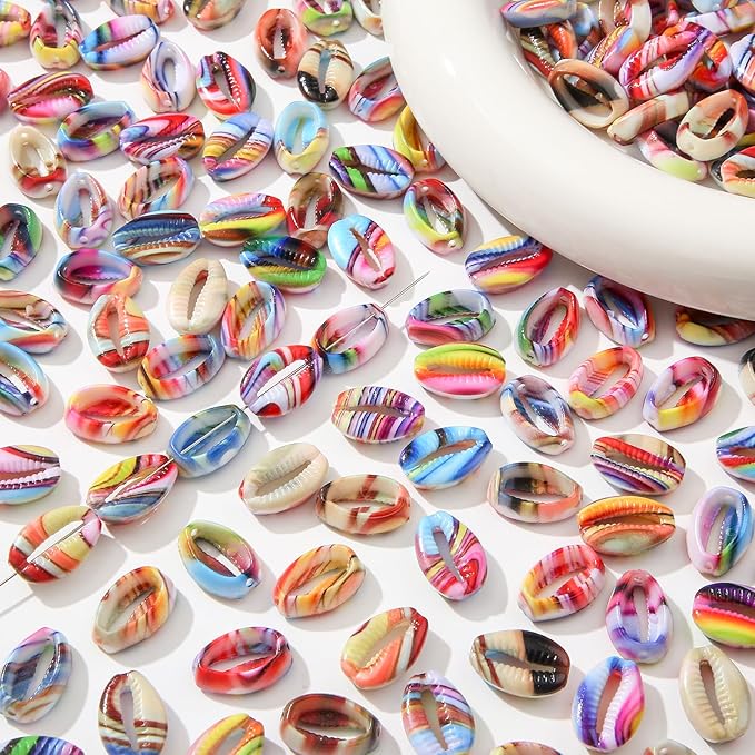 200pcs Acrylic Shell Beads Ocean Sea Theme Shell Charms Summer Hawaii Beaded for Jewelry Making Beading Kit Bracelets DIY Supplies (Color Shell)
