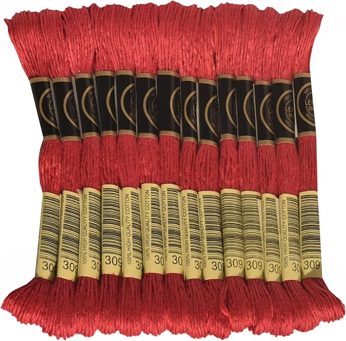 LE PAON Embroidery Floss, 14-Pack Six Strands 100% Long Staple Cotton Embroidery Thread, 8.7-Yard，Color Number：309, Dark Rose