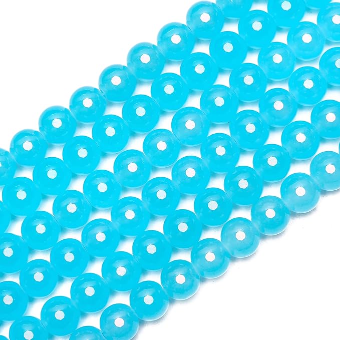 80PCs 10mm Aquamarine Jade Glass Beads Bulk, Round Smooth Hole Glass Crystal Beads for Jewelry Making, DIY Bracelets, Necklaces, Bag Charms, Keychains and Craft Projects
