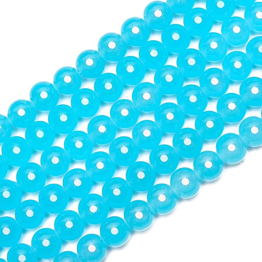 80PCs 10mm Aquamarine Jade Glass Beads Bulk, Round Smooth Hole Glass Crystal Beads for Jewelry Making, DIY Bracelets, Necklaces, Bag Charms, Keychains and Craft Projects