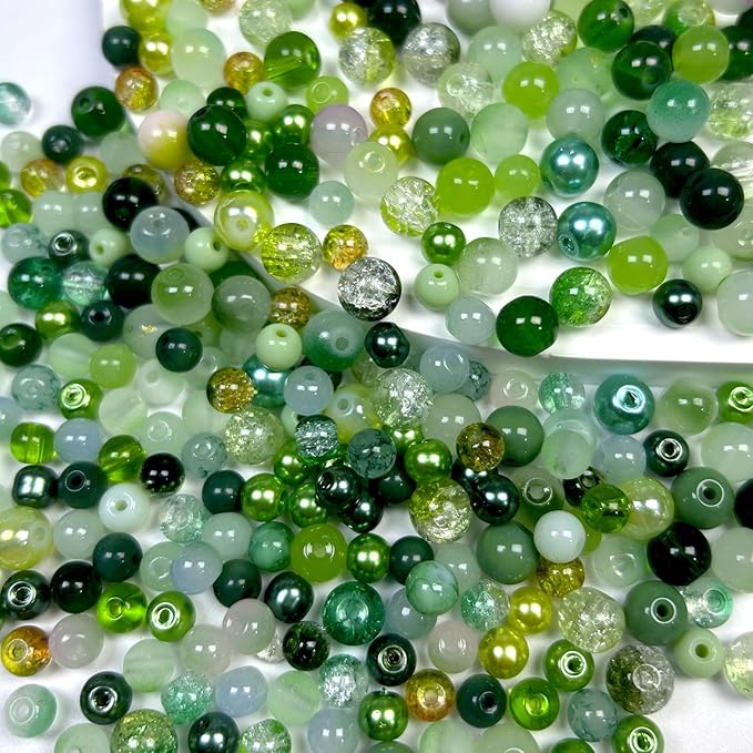 450pcs Glass Beads for Jewelry Making, 6/8mm Assorted Crystal Loose Beads, Green Series Round Spacer Bead Kit for Bracelet Necklace DIY Craft