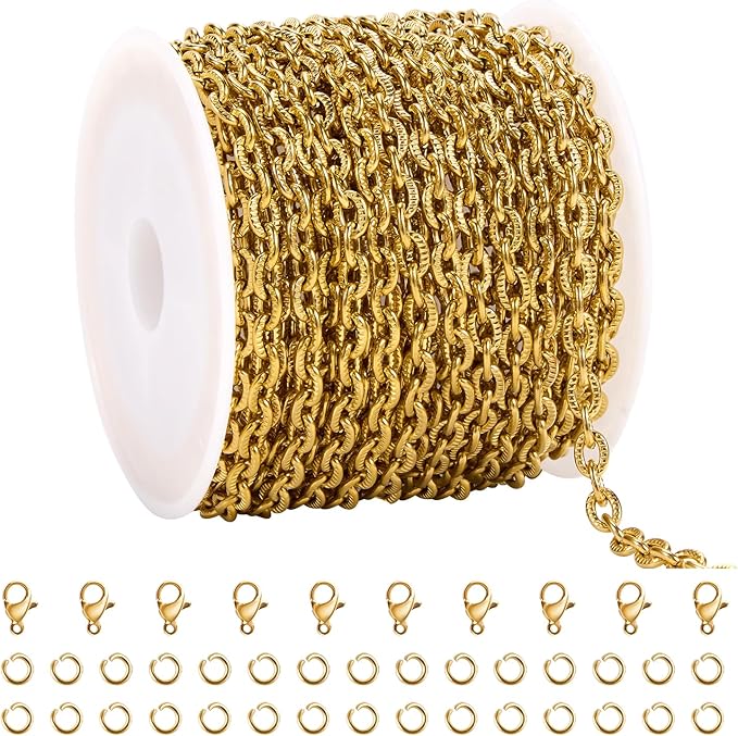 YOUBEIYEE 5 Meters Embossed Oval Jewelry Chains Bulk Gold Plated Stainless Steel Chain for Jewelry Making