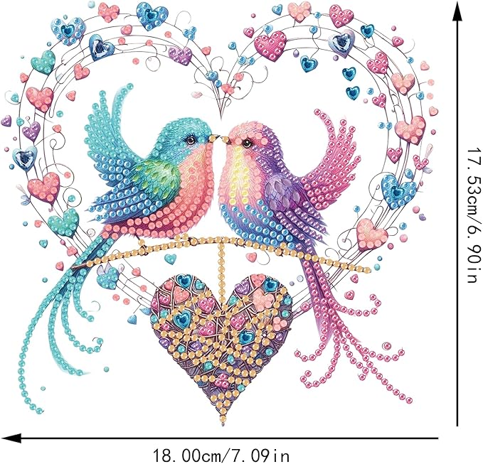 ZeeLionArt Hanging Diamonds Art kit for Adult,Valentine's Day Bird Pendant Diamonds Painting Art Kit,7.0x6.9inch Acrylic Diamonds Painting Board Kit Ornament, Special Crystal Diamond Hanging Ornament