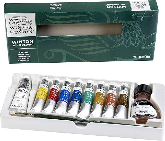 Winsor & Newton Winton Oil Color Paint, Studio Set, 10 x 37ml Tubes, Blue,Red,White, 12 Piece Set