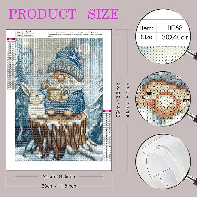 DIYDECORFUN Gnome Diamond Art Kits for Adults,5D Diamond Art Painting for Beginner,Full Round Drills Winter Forest Painting with Diamonds,DIY Crafts Rabbit Gem Art for Wall Decor 12 X 16 in
