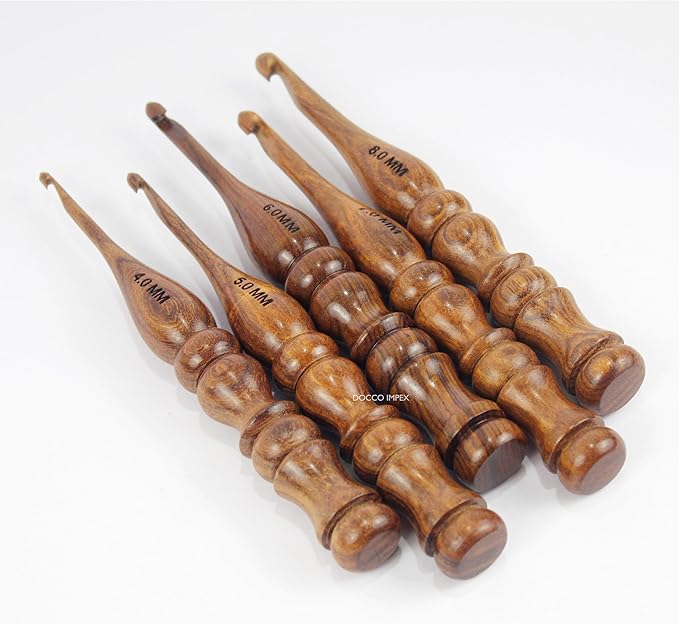 Wooden Crochet Hooks Set Rosewood Needles for Knitting & Crocheting Size 4mm to 8mm Ergonomic Soft and Comfortable Grip Handle “Yarn Accesories (Set of 5)