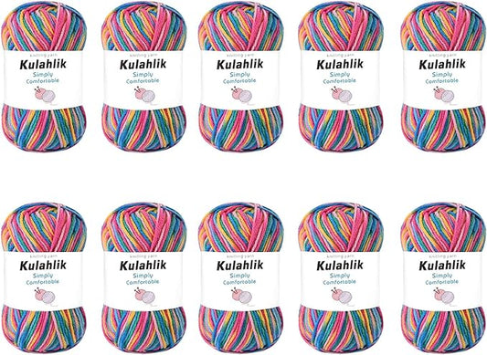 500g(10x50g) Acrylic Yarn for Crocheting and Knitting, Colorful Gradient Yarn Thread, 10 Rolls Skeins, Multicolor Hilo Acrílico, Perfect for DIY Crafts Project