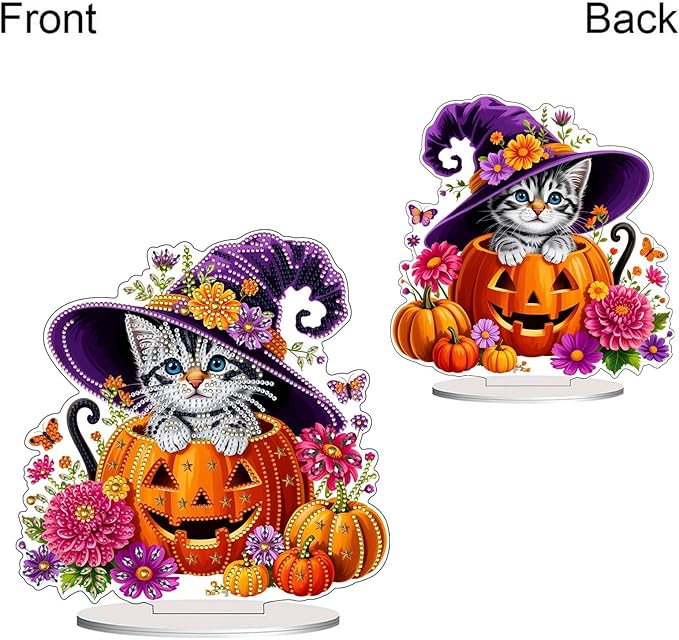 Diamond Art Hanging Kits for Adult, Diamond Art Halloween Crafts Decor, 5D DIY Acrylic Diamond Art Painting Ornaments, Window Pendants Wall Hanging Kits for Home Garden (Cat)