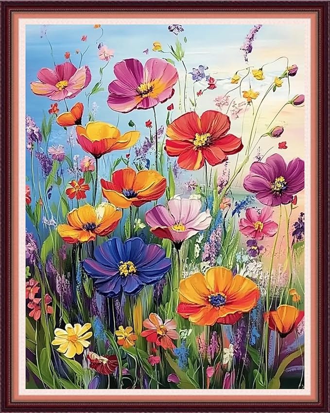 fanxvivy stamped cross stitch kits for beginners full range of cross stitching preprinted embroidery kits for adults, 11ct embroidery pattern needlepoint kits-colorful flowers 16x20 inch