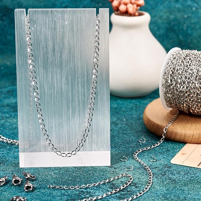 Sparkeads 10M Silver Chain for Jewelry Making,Stainless Steel Chain,Silver Link Necklaces for Women,Cable Chain Bracelet Chains for Bracelet DIY Earring Craft Supplies Jewelry Making,4.5x2.5x1mm