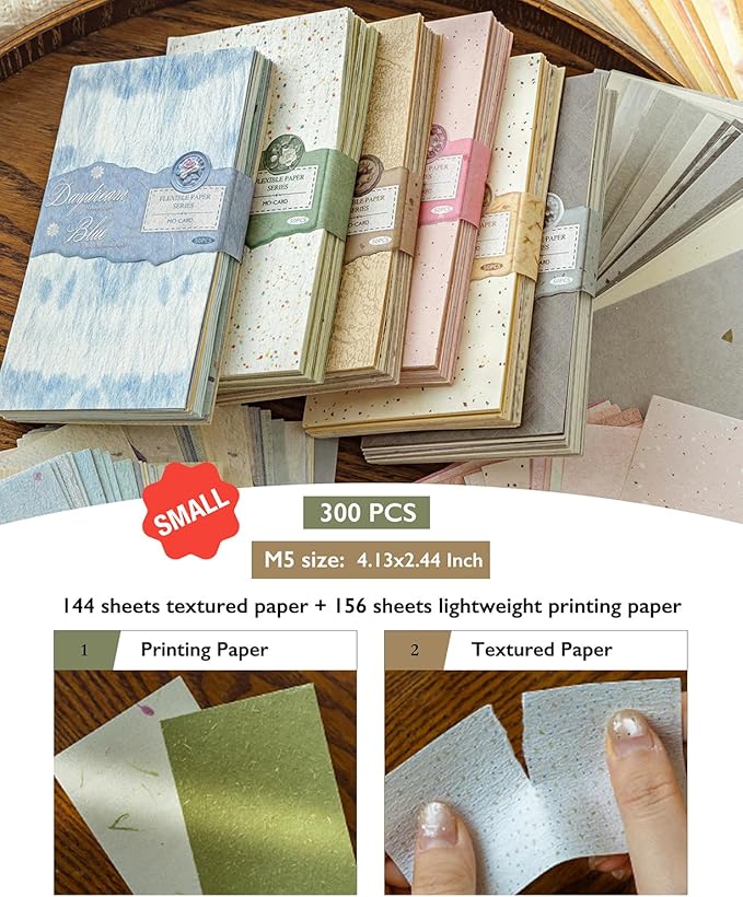 300 Pcs Scrapbook Paper Kit - 6 Pack Textured&Printed Decoupage Paper Assorted Set Colorful Special Mixed For Scrapbooking Supplies Junk Journaling Bullet Cards Making Craft Collage 4.13X2.44 Inch