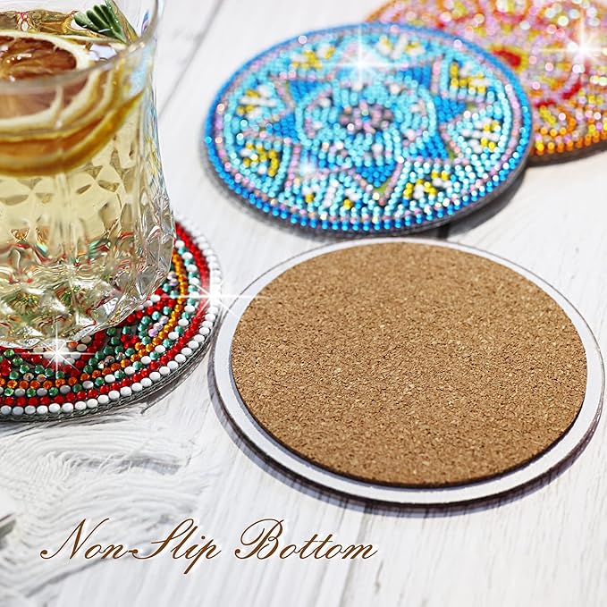 Temlum 6 Pcs Diamond Painting Coasters with Holder, Mandala Diamond Art Coasters Kits for Beginners, Adults Small Diamond Painting Kit Art Craft Supplies