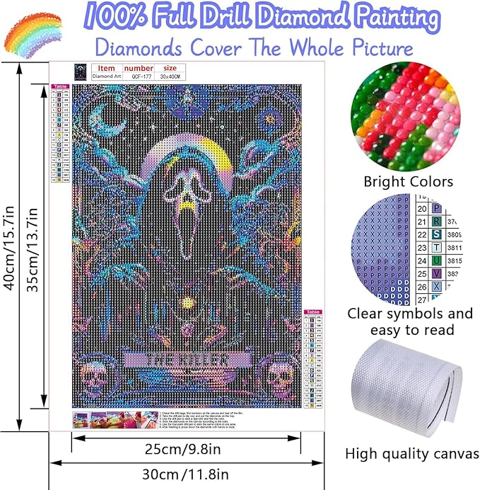 LILEIDECO Diamond Painting Kits for Adults DIY 5D Diamond Art Paint with Round Diamonds Full Drill Gem Art Skeleton Ghost Painting Kit for Home Wall Decor Gifts 12x16inch