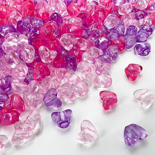 MIIIM 500 Pcs Clear Purple Pink Heart Pony Beads Shapes for Friendship Bracelet, Large Hole Kandi Beads for Hair Braids, Jewelry Making (Clear Purple Pink)