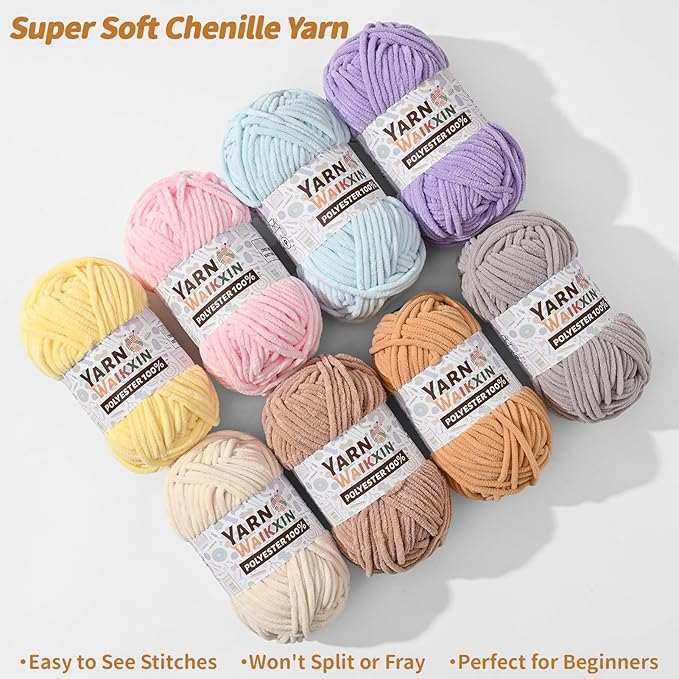 12 Pack Fluffy Chunky Chenille Yarn for Crocheting, Baby Yarn for Crocheting Soft Blanket, 600g (787yds) Bulky Yarn Set for Crochet Amigurumi & DIY Crafts B