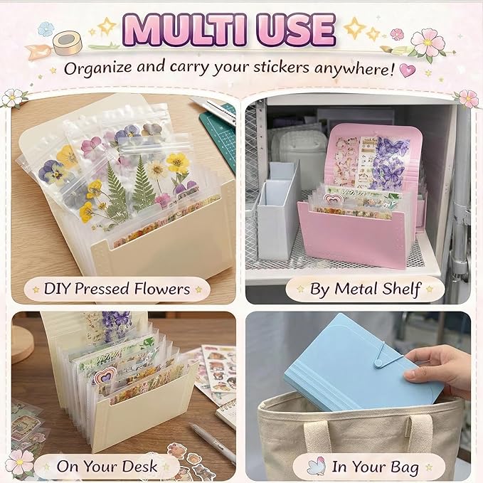 Sticker Storage Organizer with 7 Expandable Pockets, Multi-Layer Desktop Sticker Binder for Scrapbook Essentials and Journal Organizer, Large Capacity for Thick Sticker Album, Washi Tape(3 Color)